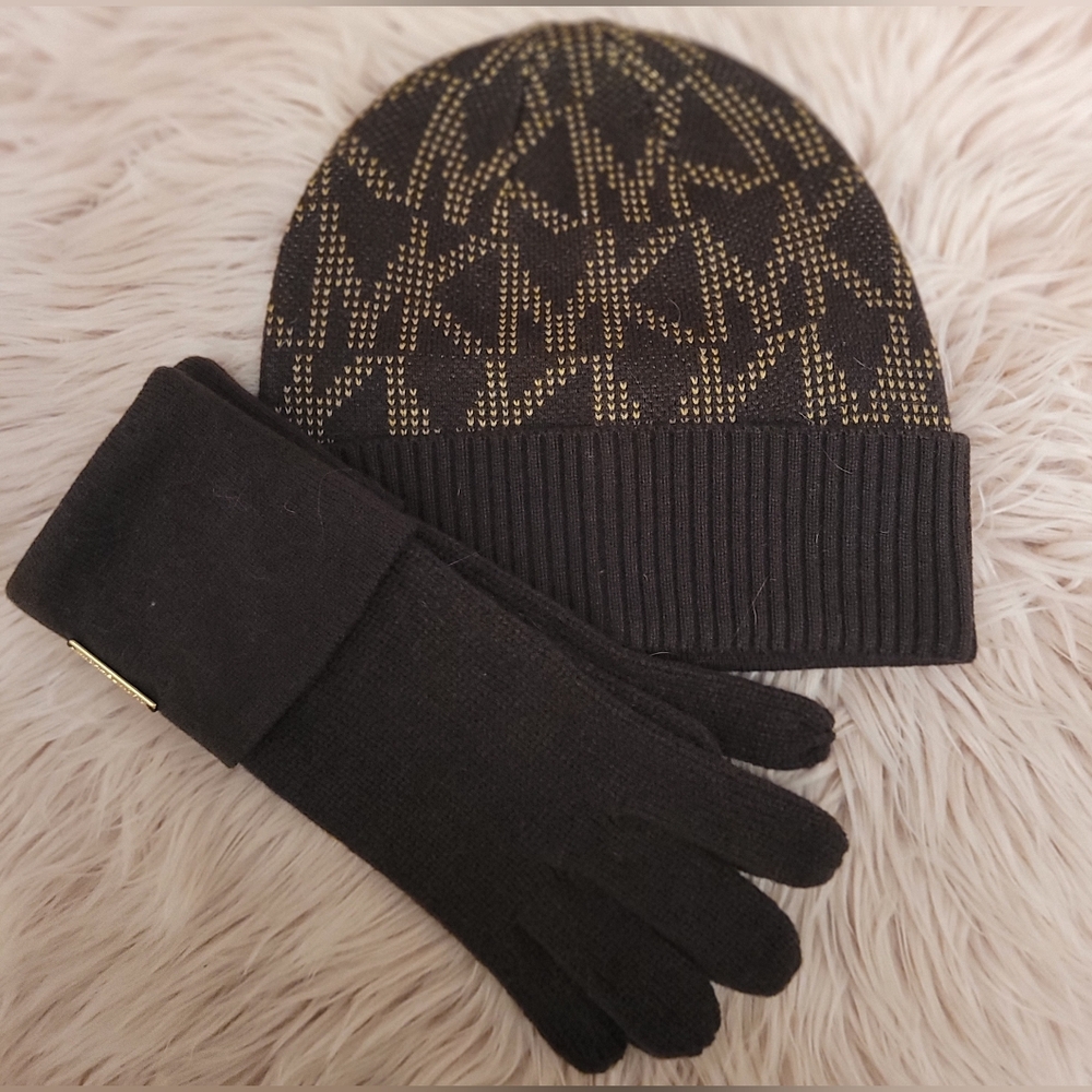 Michael Kors  Brown Touque and Glove Set